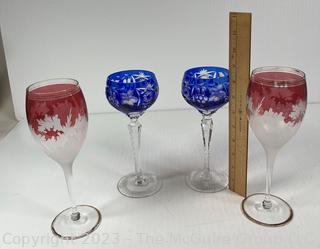 Four (4) Cut Bohemian Crystal Goblets