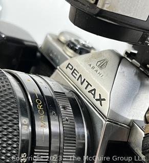 Pentax 35mm Camera with Flash and Lens. 