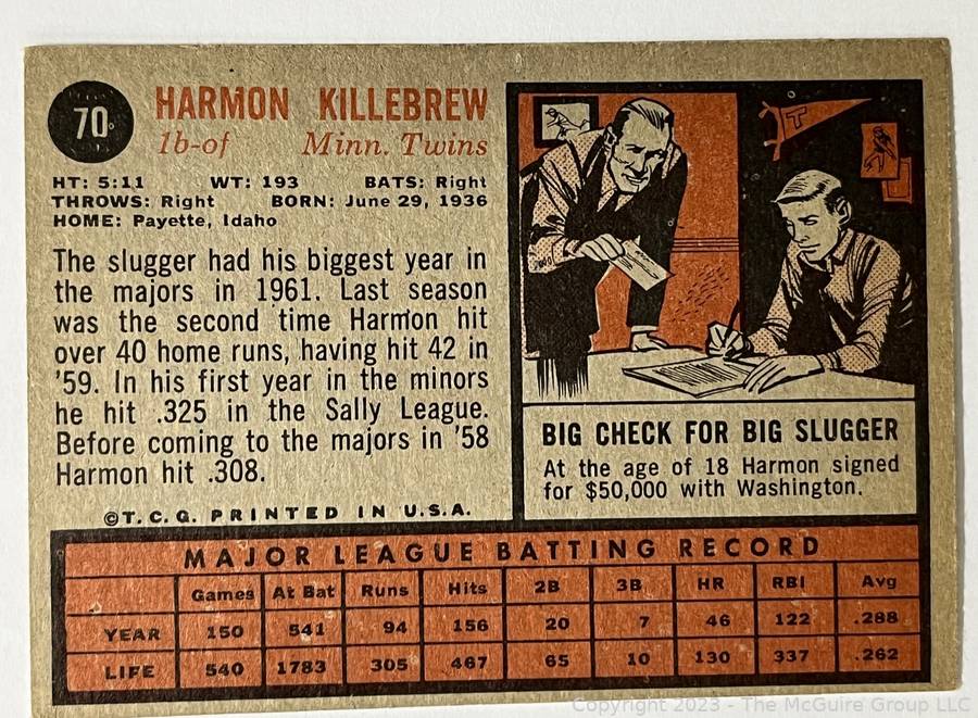 Harmon Killebrew 1962 Topps baseball Card #70