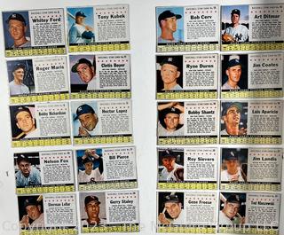 Sports Cards: Baseball: 20 Post Cereal 1961 Baseball Star Cards: Ford; Maris; Kubek; Boyer; Richardson et al