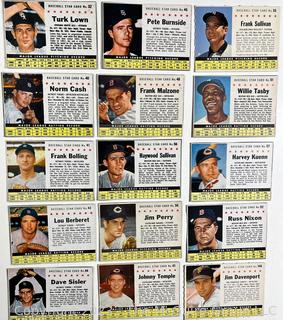 Sports Cards: Baseball: 15 Post Cereal 1961 Baseball Star Cards: Jim Perry; Jim Davenport et al