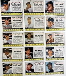 Sports Cards: Baseball: 15 Post Cereal 1961 Baseball Star Cards: Willie Mays; Roberto Clemente et al