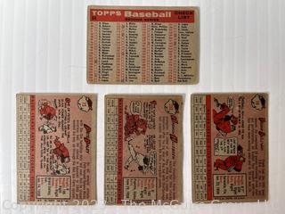 1958 Topps 4 Baseball Card lot: Harmon Killebrew and Washington Senators Team checklist.