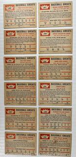 Sports Cards: Baseball: 12 Baseball Greats Trading Cards Circa 1960 