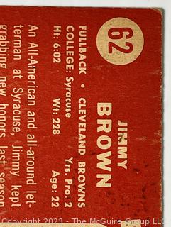 1958 Topps Cleveland Browns running back Jim Brown "Rookie Card" #64. See photos for condition. Sharp corners, well centered, good candidate for grading.