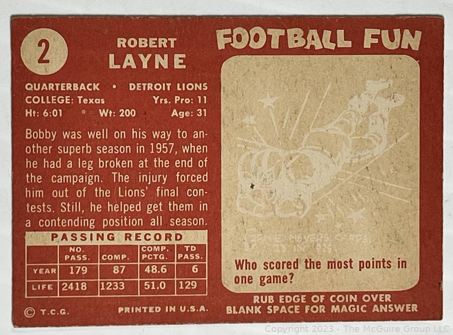 : 1956 Topps # 116 Bobby Layne Detroit Lions (Football Card)  Dean's Cards 2 - GOOD Lions : Collectibles & Fine Art