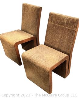 Set of Two (2) Easy Edges Corrugated Cardboard Chairs Designed by Frank Gehry, Early 1970s Model.  Measures 15w x 21d x 32.5" height