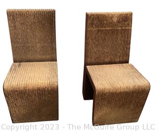 Set of Two (2) Easy Edges Corrugated Cardboard Chairs Designed by Frank Gehry, Early 1970s Model.  Measures 15w x 21d x 32.5" height