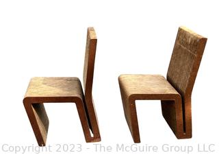 Set of Two (2) Easy Edges Corrugated Cardboard Chairs Designed by Frank Gehry, Early 1970s Model.  Measures 15w x 21d x 32.5" height