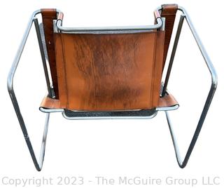 Marcel Breuer Wassily Style Leather Strap Chair.  Damaged. Straps need repair.   Measures 28w x 31d x 28.5"h