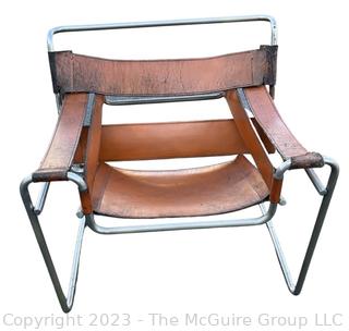 Marcel Breuer Wassily Style Leather Strap Chair.  Damaged. Straps need repair.   Measures 28w x 31d x 28.5"h