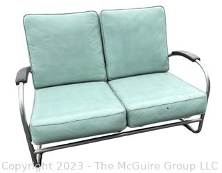 Mid Century Modern Royal Metal Manufacturing Co. Green Vinyl and Chrome Settee Couch by 