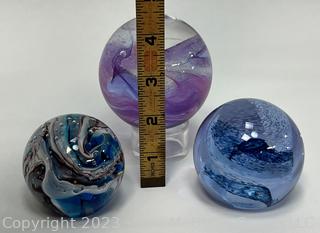 Three (3) Hand Blown Glass Paperweights Two Signed and Numbered by Scottish Designer Caithness 