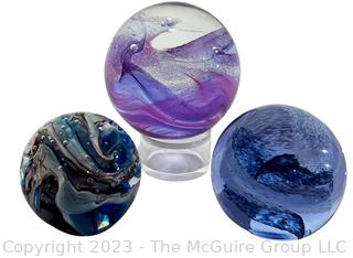 Three (3) Hand Blown Glass Paperweights Two Signed and Numbered by Scottish Designer Caithness 