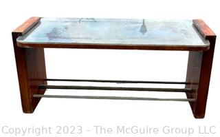 Art Deco Wood with Mirror Inset Top Coffee Table Attributed to Jacques Adnet. Measures 34w x 16d x 16"h