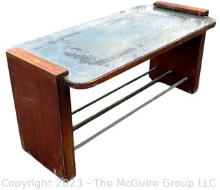 Art Deco Wood with Mirror Inset Top Coffee Table Attributed to Jacques Adnet. Measures 34w x 16d x 16"h