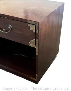 Henredon Campaign Style Walnut Nightstand.  First of Two Offered in the Auction. Measures 22w x 18d x 23"h