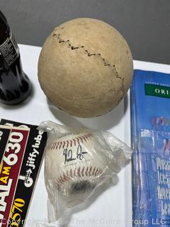 Collection of Memorabilia Including 1980's-90's Baseball Trading Cards, Bumper Stickers, Orioles Honorary Contract for Catching a Foul Ball, a Mike Mussina Game Program and oversized Soft Ball 