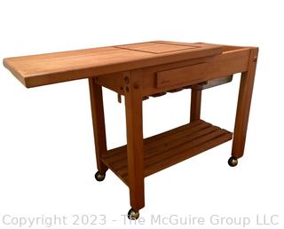 Le Gourmand Slide Top Butcher Block Island on Casters. Measures 36w x 19d x 34"h