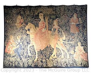 La Noble Amazone Reproduction Wall Tapestry - Tells The Tale Of A Noble Lady On Horseback Traveling In The Company Of A Young Lord.  Measures 74w x 55.5"h