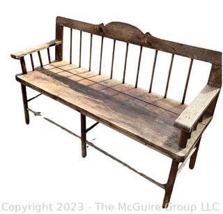 Primitive Spindle Back Wood Garden or Meeting House Bench. Measures 48w x 18d x 30"h