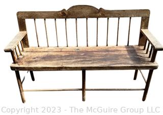 Primitive Spindle Back Wood Garden or Meeting House Bench. Measures 48w x 18d x 30"h