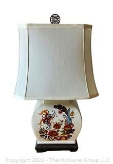 Porcelain Asian Floral Painted Table Lamp. Measures 25" Tall