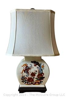 Porcelain Asian Floral Painted Table Lamp. Measures 25" Tall