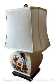 Porcelain Asian Floral Painted Table Lamp. Measures 25" Tall