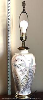 Vintage Frederick Cooper Hand Painted Peacock Ginger Jar Table Lamp. Measures 32" Tall