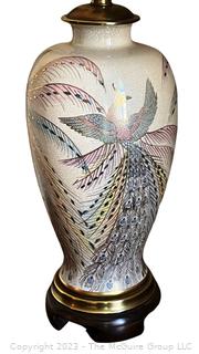 Vintage Frederick Cooper Hand Painted Peacock Ginger Jar Table Lamp. Measures 32" Tall