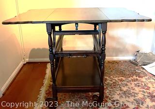 Mahogany Rolling Drop Leaf Trolley Bar Cart with Glass Shelf. 