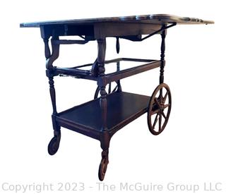 Mahogany Rolling Drop Leaf Trolley Bar Cart with Glass Shelf. 