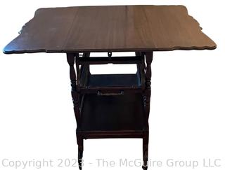 Mahogany Rolling Drop Leaf Trolley Bar Cart with Glass Shelf. 