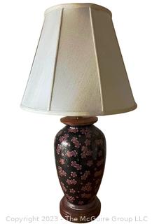 Asian Black and Floral Motif Table Lamp with Microsun Lighting.  30" tall including harp.