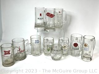 Collection of Vintage Beer Advertising Heavy Glass Steins, Brewiana