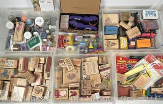 Large Group of Crafting Scrapbooking Supplies and Ink Stamps