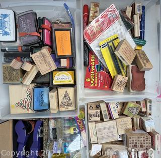 Large Group of Crafting Scrapbooking Supplies and Ink Stamps