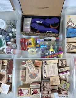 Large Group of Crafting Scrapbooking Supplies and Ink Stamps