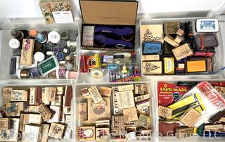 Large Group of Crafting Scrapbooking Supplies and Ink Stamps