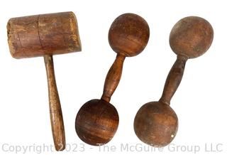 Antique Turn of the Century Wooden Weights Dumbbells and Mallet