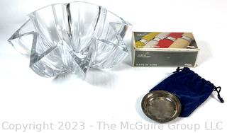 Crystal Handkerchief Bowl, Napkin Rings and Pin Dish.