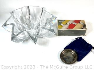 Crystal Handkerchief Bowl, Napkin Rings and Pin Dish.