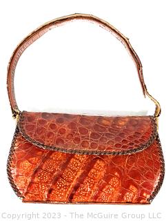 Vintage Brown Alligator Handbag Purse. 