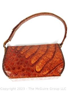 Vintage Brown Alligator Handbag Purse. 