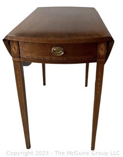 Federal Style Mahogany Inlaid Drop Leaf Side Table. Second of Two Offered in This Auction. Measures 17w x 30d x 27"h sides down. 