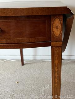 Federal Style Mahogany Inlaid Drop Leaf Side Table. Second of Two Offered in This Auction. Measures 17w x 30d x 27"h sides down. 