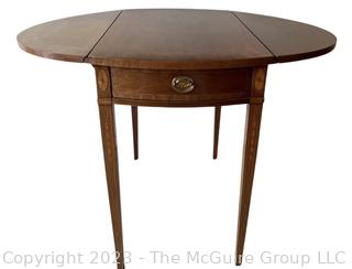 Federal Style Mahogany Inlaid Drop Leaf Side Table. Second of Two Offered in This Auction. Measures 17w x 30d x 27"h sides down. 