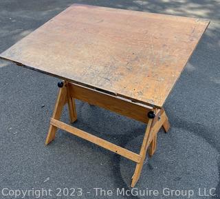 Oak Drafting Table with Adjustable Top. 42" x 31" x 33"