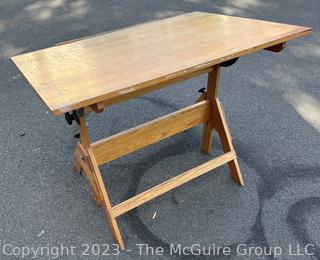 Oak Drafting Table with Adjustable Top. 42" x 31" x 33"